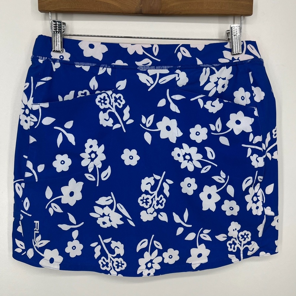 RLX Ralph Lauren Mini‎ Skirt Women's Size S Blue Athletic Stretch Floral Pockets